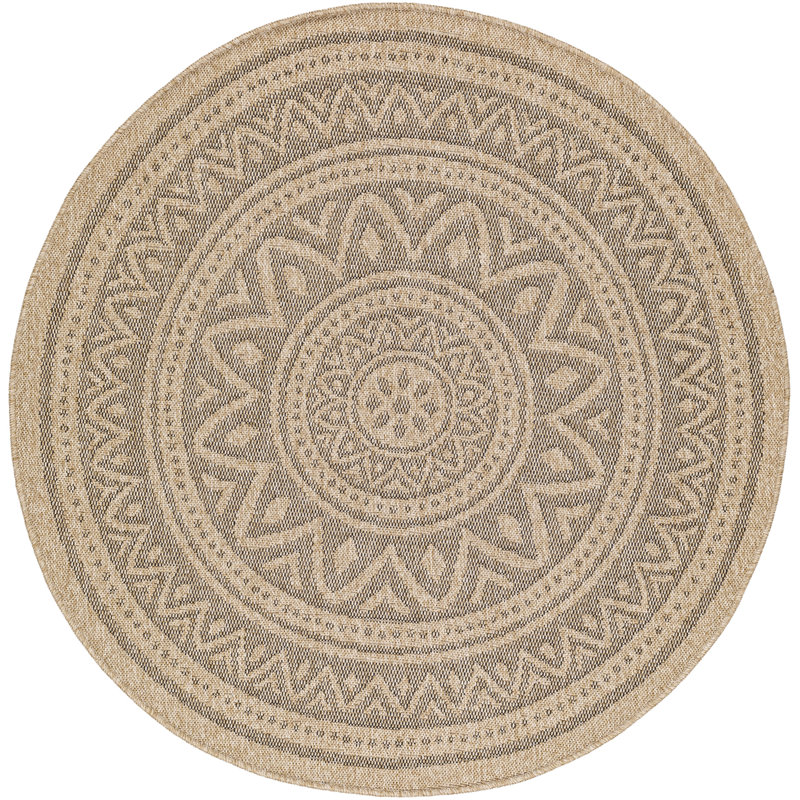 Aranveer Round Boho Jute-Look Beige Light Grey Area Rug, Round 160cm