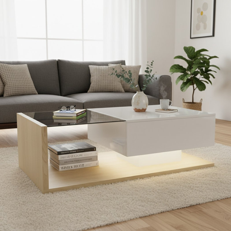Coffee Table with Storage, Natural, 32.5cm H x 105cm W x 55cm D