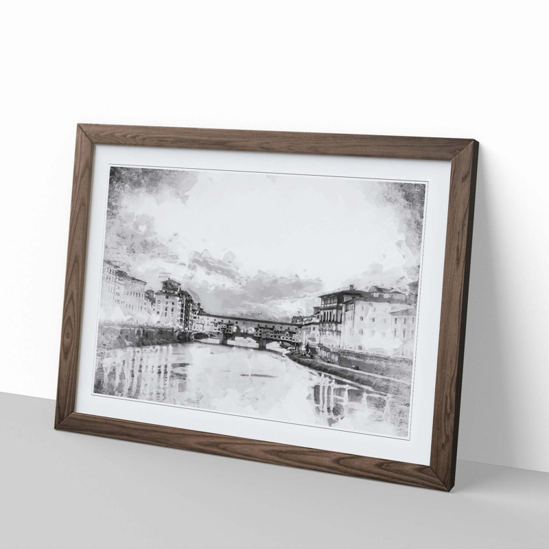 Ponte Vecchio Bridge in Florence Italy - Framed Print, 60cm H x 91cm W x 2cm D, Walnut