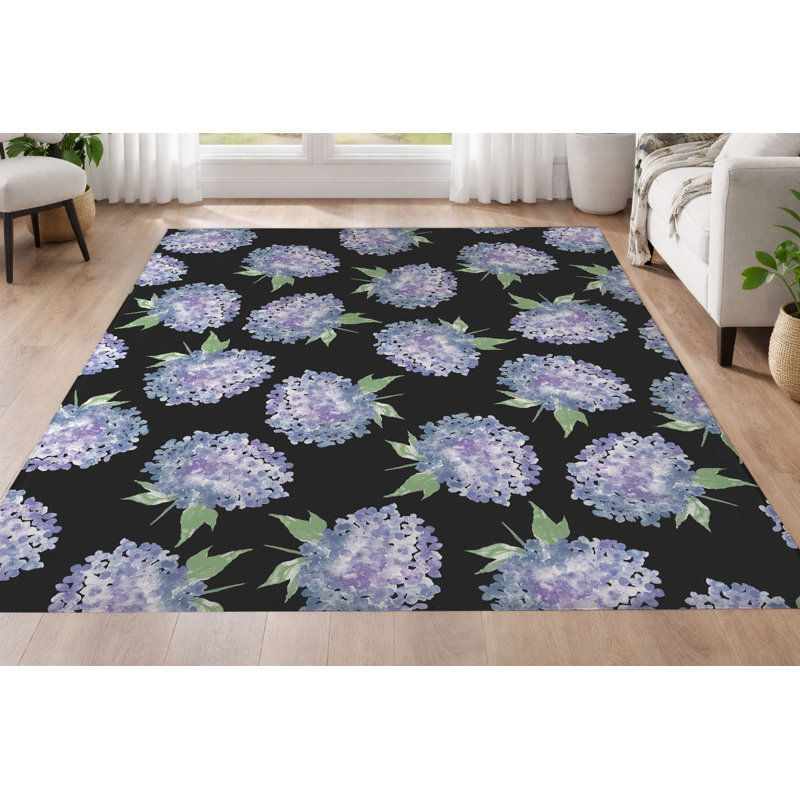 Tapis à profil bas Hydrangea Love, Gris anthracite, Rectangulaire 4 pi x 6 pi