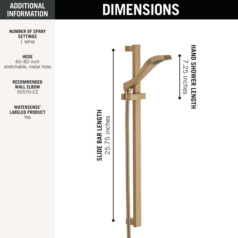 Dryden Single-Spray Slide Bar Hand Held Shower with Hose, Handheld Shower Head, Brilliance Champagne Bronze