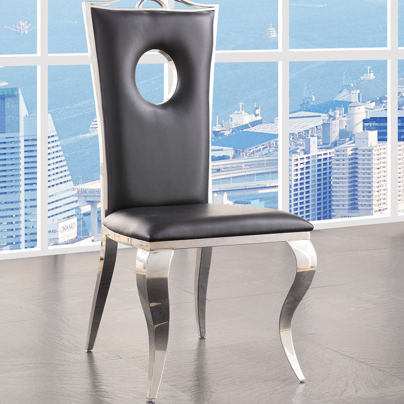 Ensemble de 2 chaises d'appoint en cuir synthétique noir Cyren et acier inoxydable