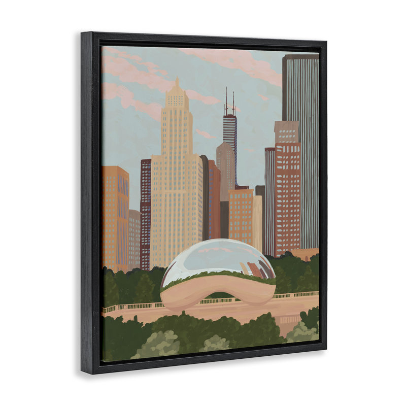 Cadre flottant Chicago Bean Cityscape, design par Veronica Lara, H 21 po x l 17 po, Cadre flottant noir de jais