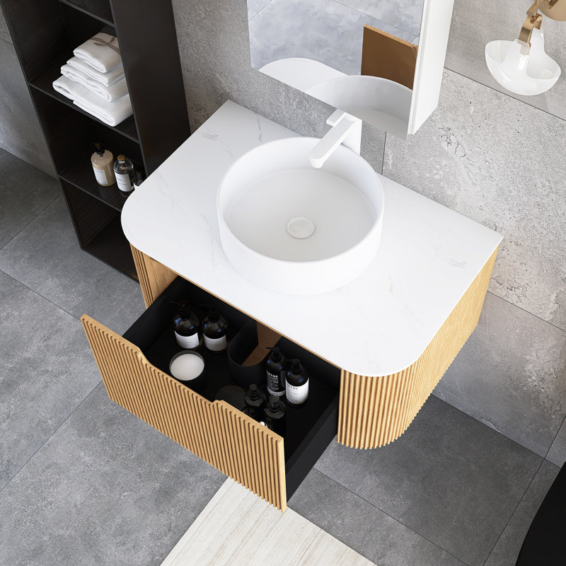 Meuble-lavabo mural 30 po avec lavabo, Brun