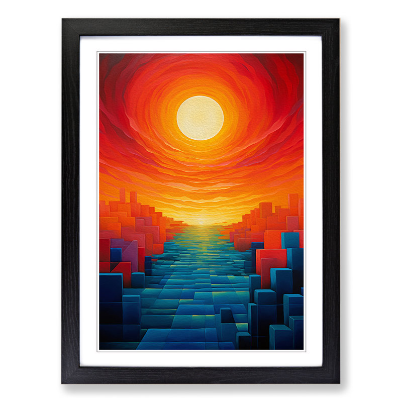 Sunset Orphism - Single Picture Frame Print on Wood, 34cm H x 25cm W x 2cm D, Black