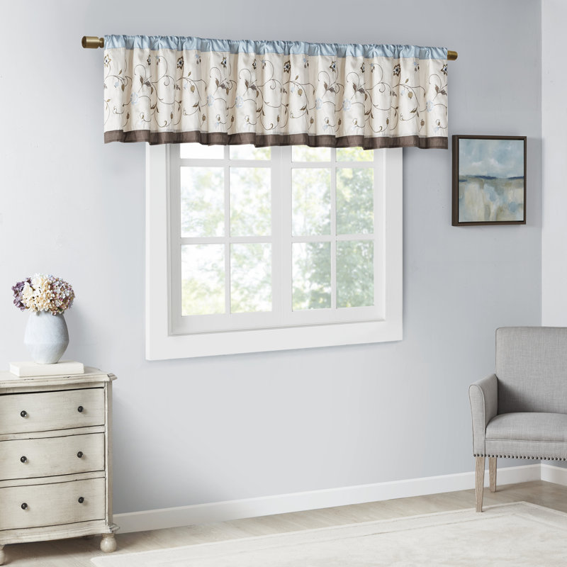 Serene Blue and Beige Floral Embroidered Valance