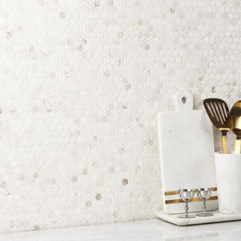 Alaska White 2" Hexagon Polished Marble Mosaic Tile