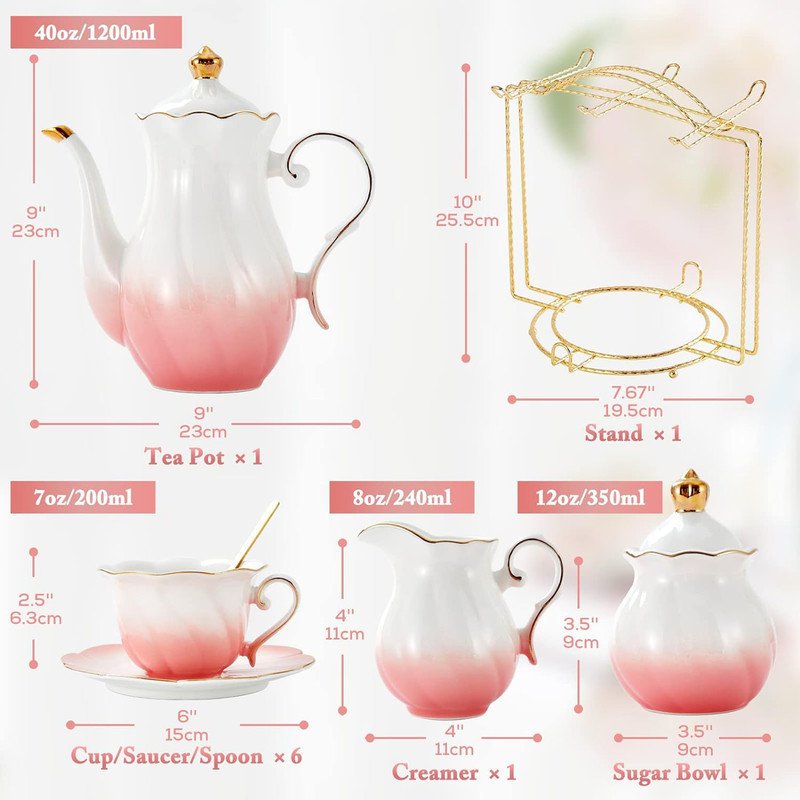 HIGEMZ 47oz. Teapot Set, Special Gradient Pink