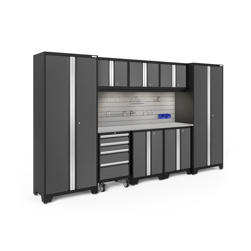 Bold Series 76.75'' H x 132'' W x 18'' D 9 Garage Storage Cabinet Set, Gray, Stainless Steel
