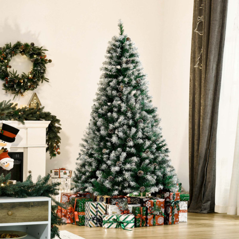 Sapin de Noël artificiel enneigé 6 pi avec branches réalistes, 61 pommes de pin et 800 pointes