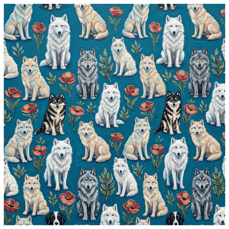 Tapis de bain à motif de loups et de fleurs, 24in W x 17in L