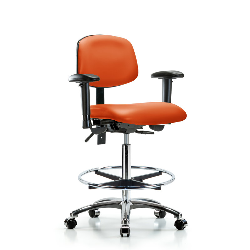 Anna Vinyl Drafting Chair, Casters, Not Included, Orange