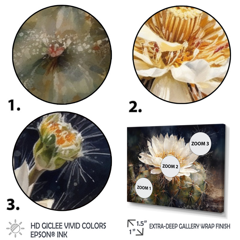 Ryul blanc, vert, fleur de cactus I, H 24 po x l 32 po x P 1 po, Cadre flottant noir