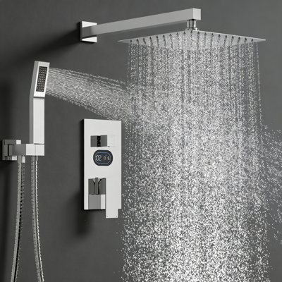 Shower Faucet Set With Hydro Power Temperature Display,12 Inch Shower Head With Handheld Spray, With Shower Valve And Trim Kit
