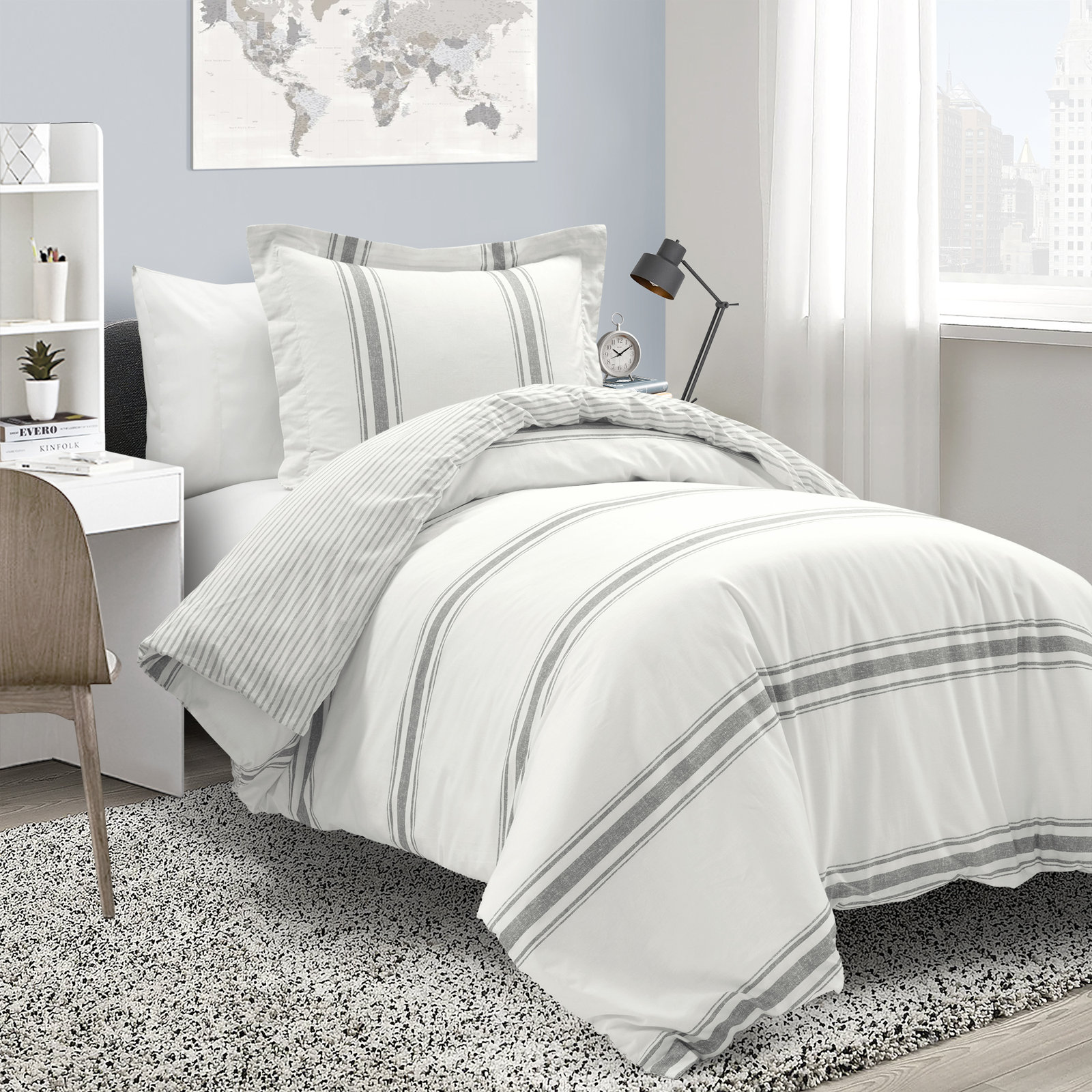 Cotton Duvet Cover Set, Twin XL Duvet Cover + 2 Standard Shams, Dark Gray