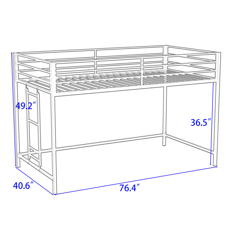 Annazette Twin Size Metal Loft Bed Frame With Ladder And Guardrails