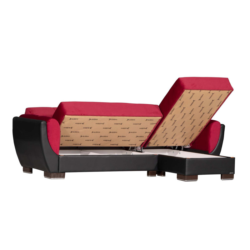 Chaise longue rembourrée convertible avec rangement, Microfibre / microsuède bourgogne