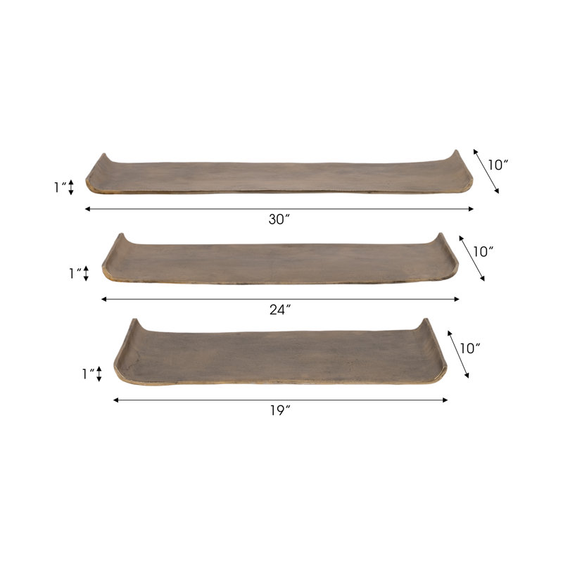 Trays and Plates Metal Aluminum Modern Design Rectangular Finish for Home Office Bedroom Living Room Decor Use Set of 3 - 1" Gold