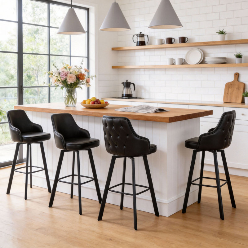 Tabourets de bar pivotants rembourrés à dossier haut (lot de 3), Noir, 3, Tabouret de bar (siège d’une hauteur de 30 po)