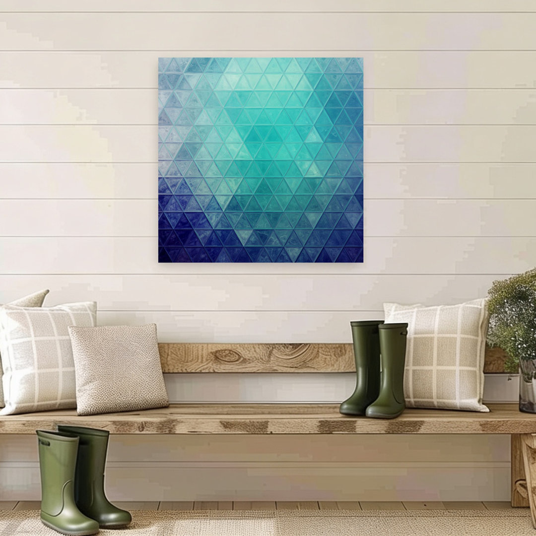 Blue Teal Gradient Triangles Abstract Colorful Geometric Wall Art Print