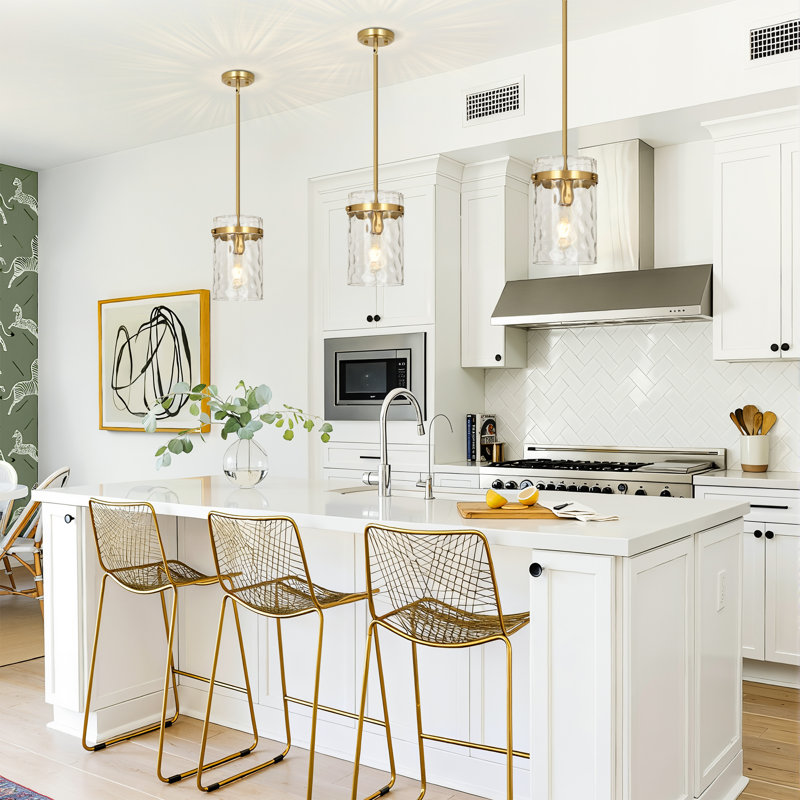 1-Light 5.1"W Medium Glass Pendant Light for Over Sink, Gold