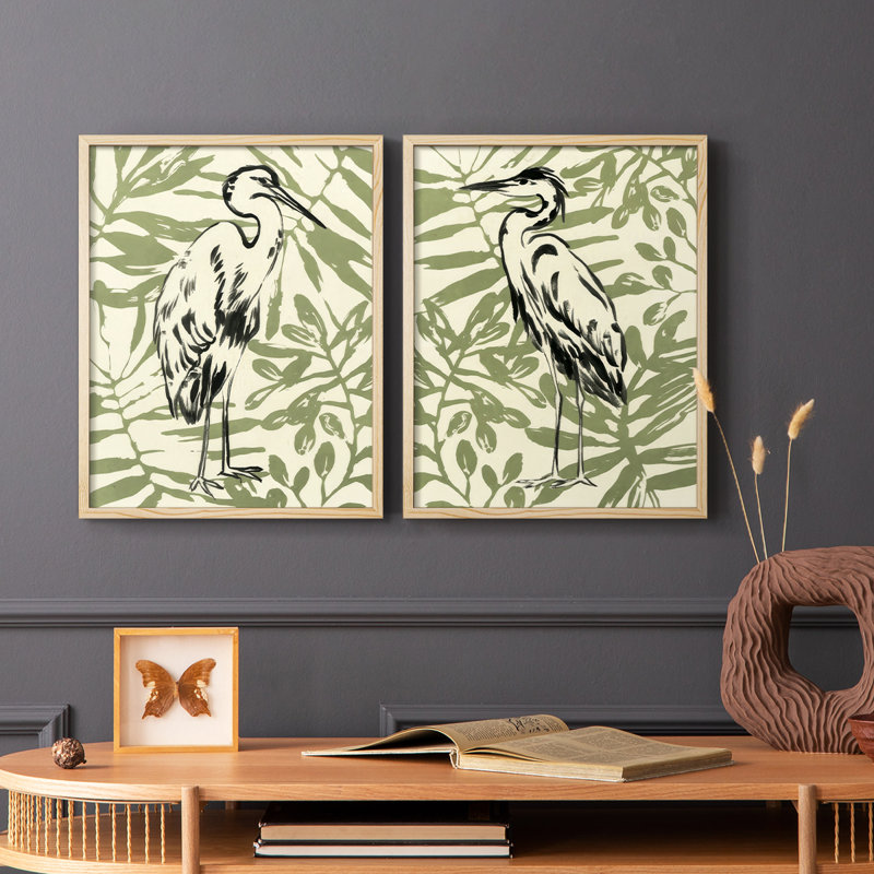 «Retro Parlor Heron III», reproduction encadrée de qualité supérieure - prête à être accrochée - aucun clou requis - aucun clou requis