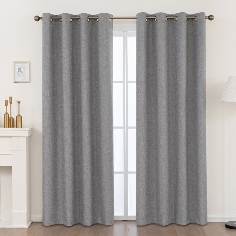 100% Blackout Thermal Insulated Polyester Curtain Pair, Gray, 52" W x 72" L