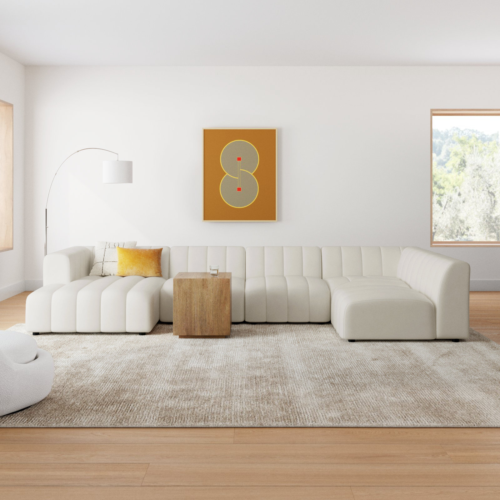 Bowry Modular Sectional, Left Hand Facing, Fayette Cloud Polyester Blend