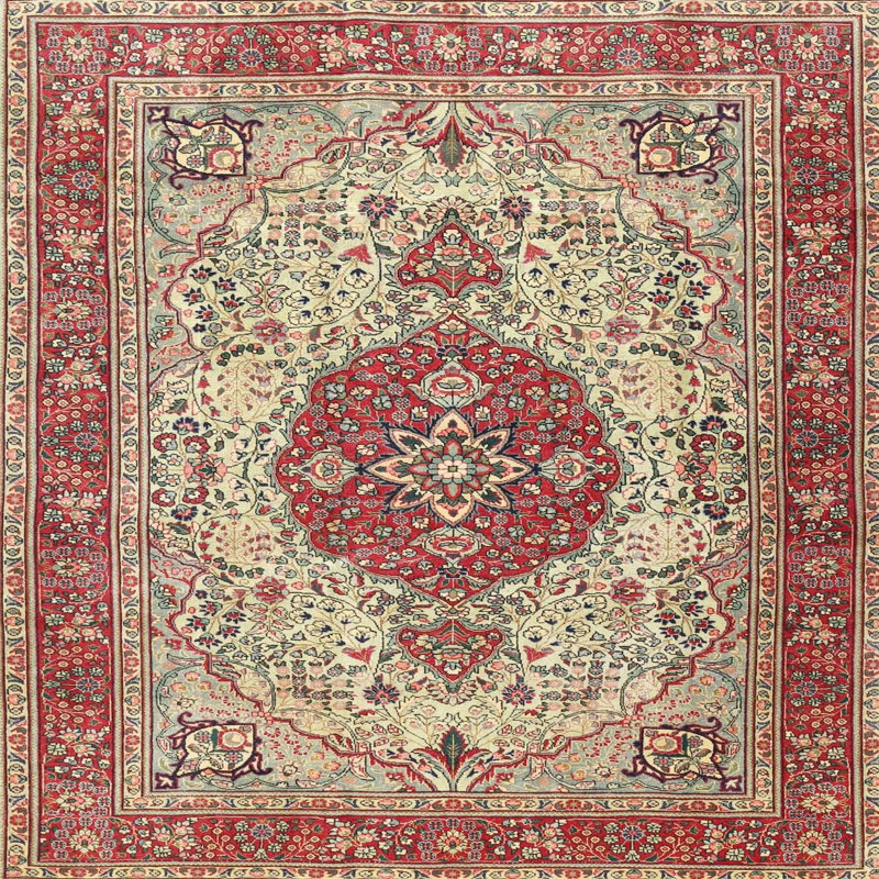 Tapis oriental rouge / beige / bleu, Rond 5 pi