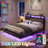 Tryston Floating Bed Frame With Led Lights, Industrial Platform Bed With Charging Station-1129921064-1129837305