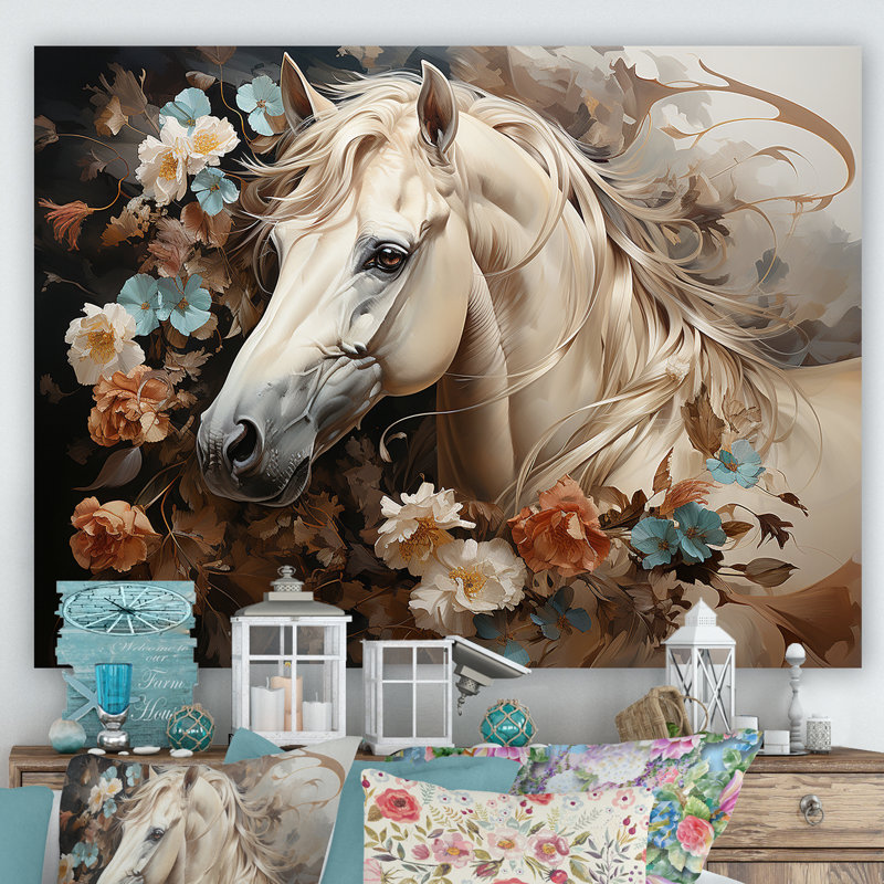 «Blooming Horse symbolism» sur toile, Black Picture Framed, H 34 po x l 44 po