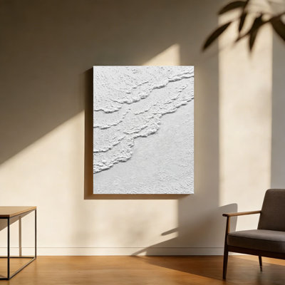 Abstract White Beach, 20 x 30 inch, Built-in Back Wood Frame Wall Art