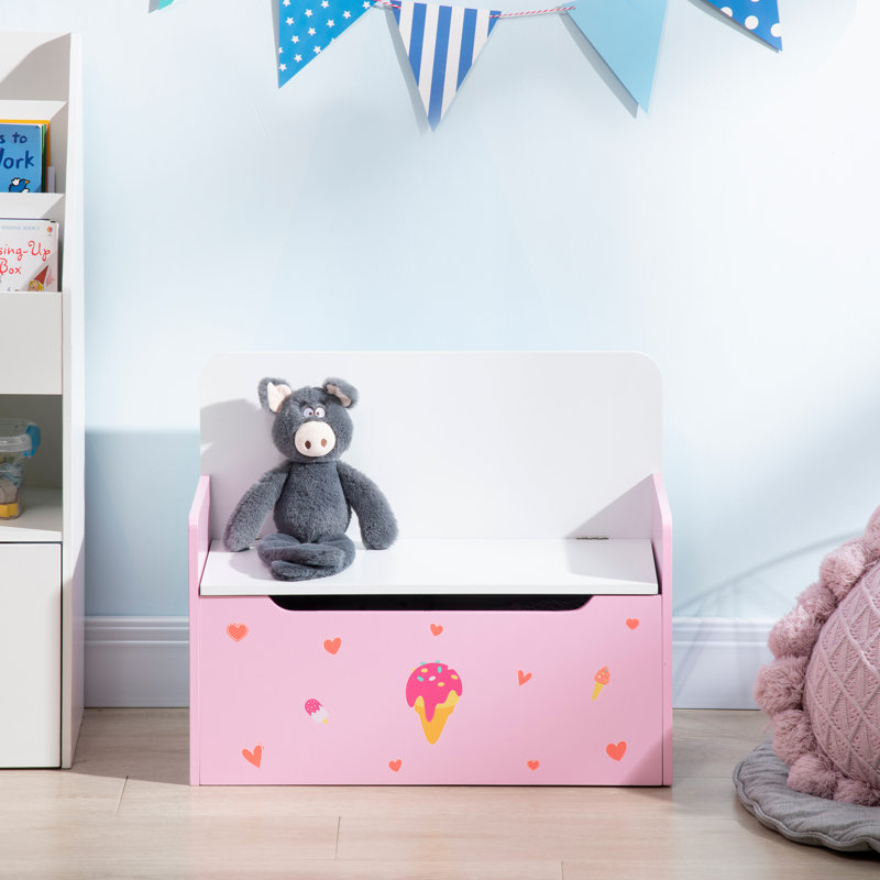 Germar Zoomie 2 in 1 Wooden Toy Box with Seat, Kids Bench, Pink