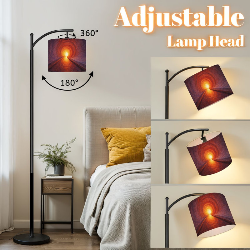 Lampe sur pied à arc avec abat-jour ajustable Tunnel abstrait rose rouge murs incurvés Lampe sur pied à bout lumineux 3 températures de couleur Lampe à mât haut avec interrupteur au pied pour la chambre à coucher