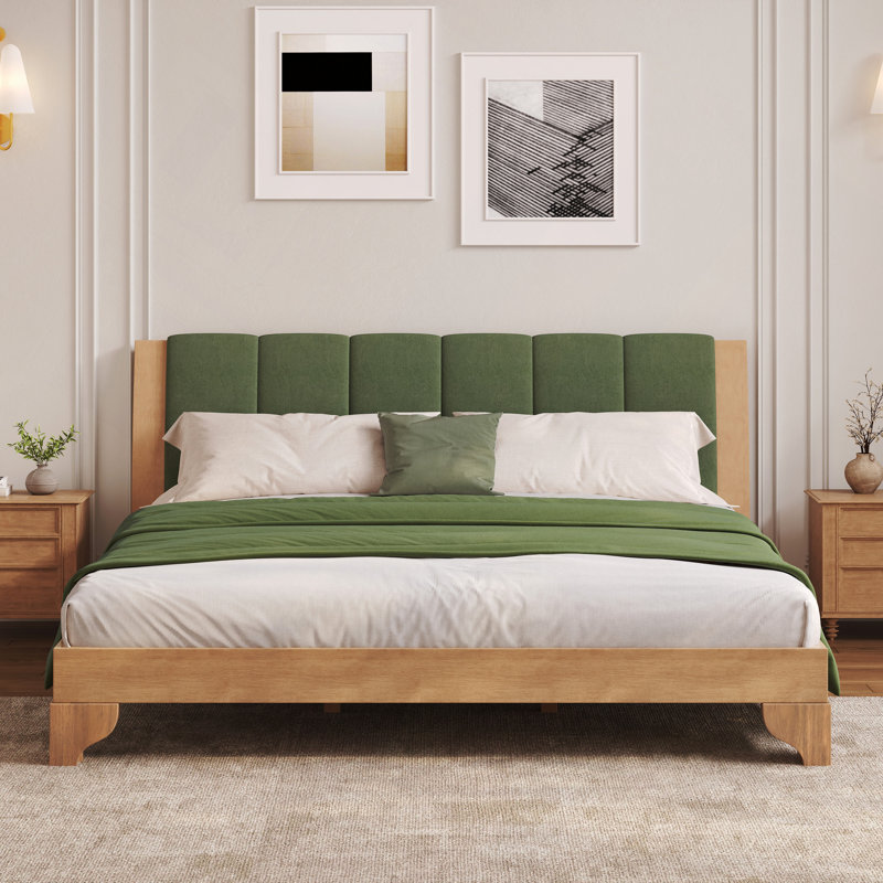 Base de lit en bois de pin de qualité supérieure avec tête de lit incluse, Vert / Naturel