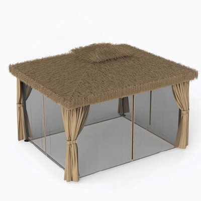 Aluminum Frame Gazebo With Mosquito Net And Privacy Curtain For Outdoor Patio