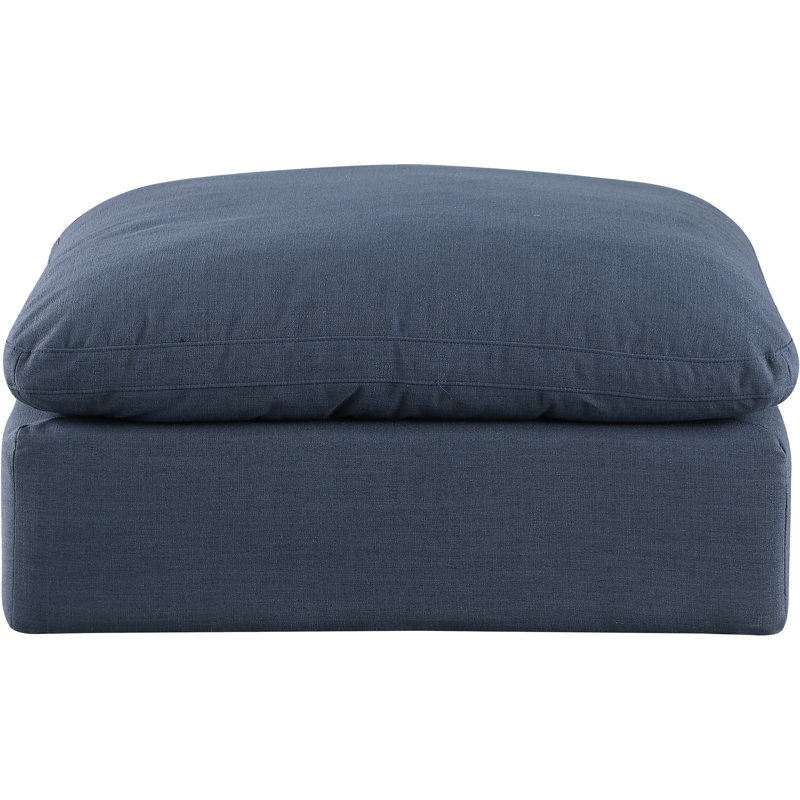 Israar Upholstered Ottoman, Navy Linen Textured Fabric