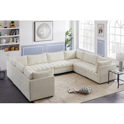 Canapé modulaire réversible en velours de 140 po de large Hertling