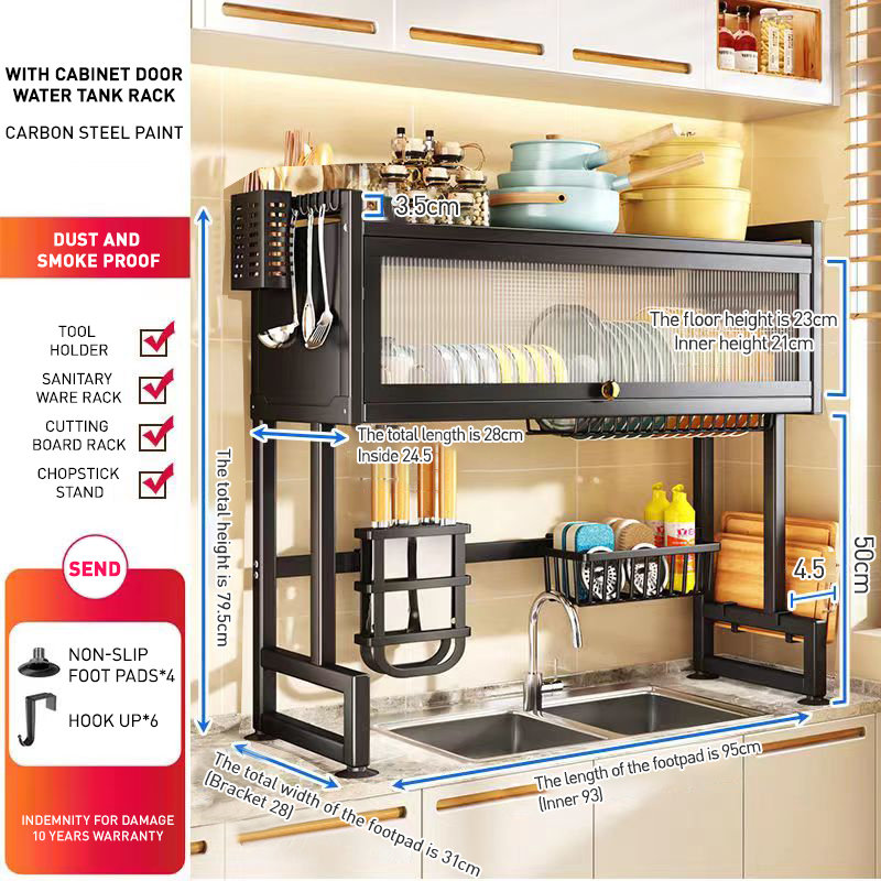 Color Stainless Steel Countertop Dish Rack, Black, 31.2" H x 37.4" W x 11" D