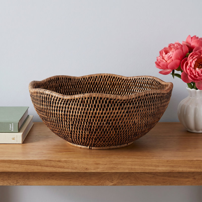 Handmade Rattan Decorative Bowl, White