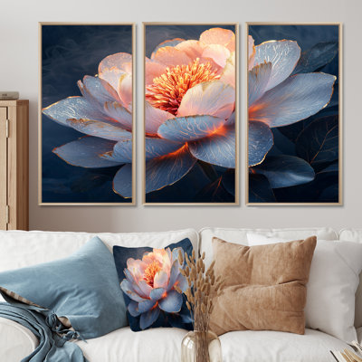 Pink Gold Peony Bloom In Sunlight I - Peony Wall Decor Set