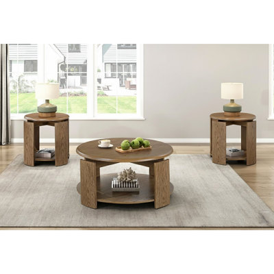 Stylish Coffee Table Set 3pcs 1x Coffee Table 2x End Tables with Bottom Shelves Living Room Furniture Occasional Table Set