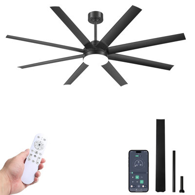  72" Black Ceiling Fan with Remote Control for Bedrooms & Living Spaces