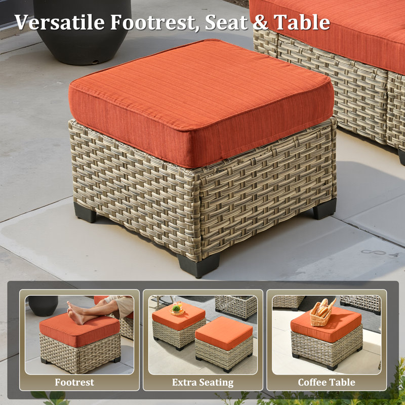 Ensemble de chaises longues d'extérieur en osier avec repose-pieds 3 pièces, Orange