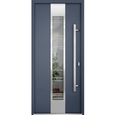 Deux Grey Clear Glass Exterior Metal Prehung Front Entry Doors
