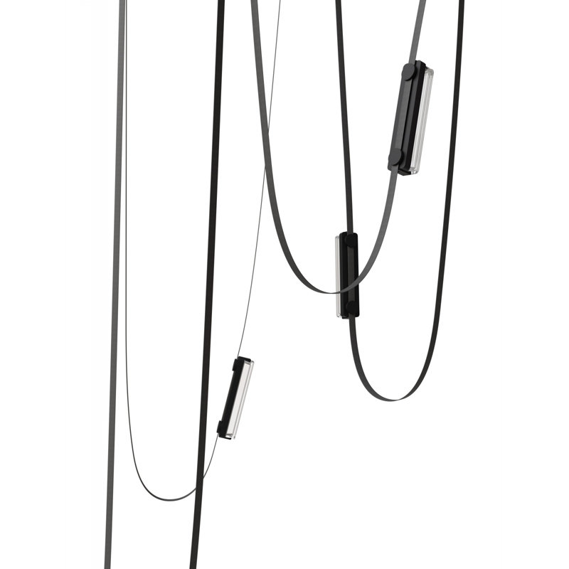  Fremont ​belt 7-light 826"l Pendant In Ivory/clear Ribbed Glass Bars, 551" H, Black, 5 Lights