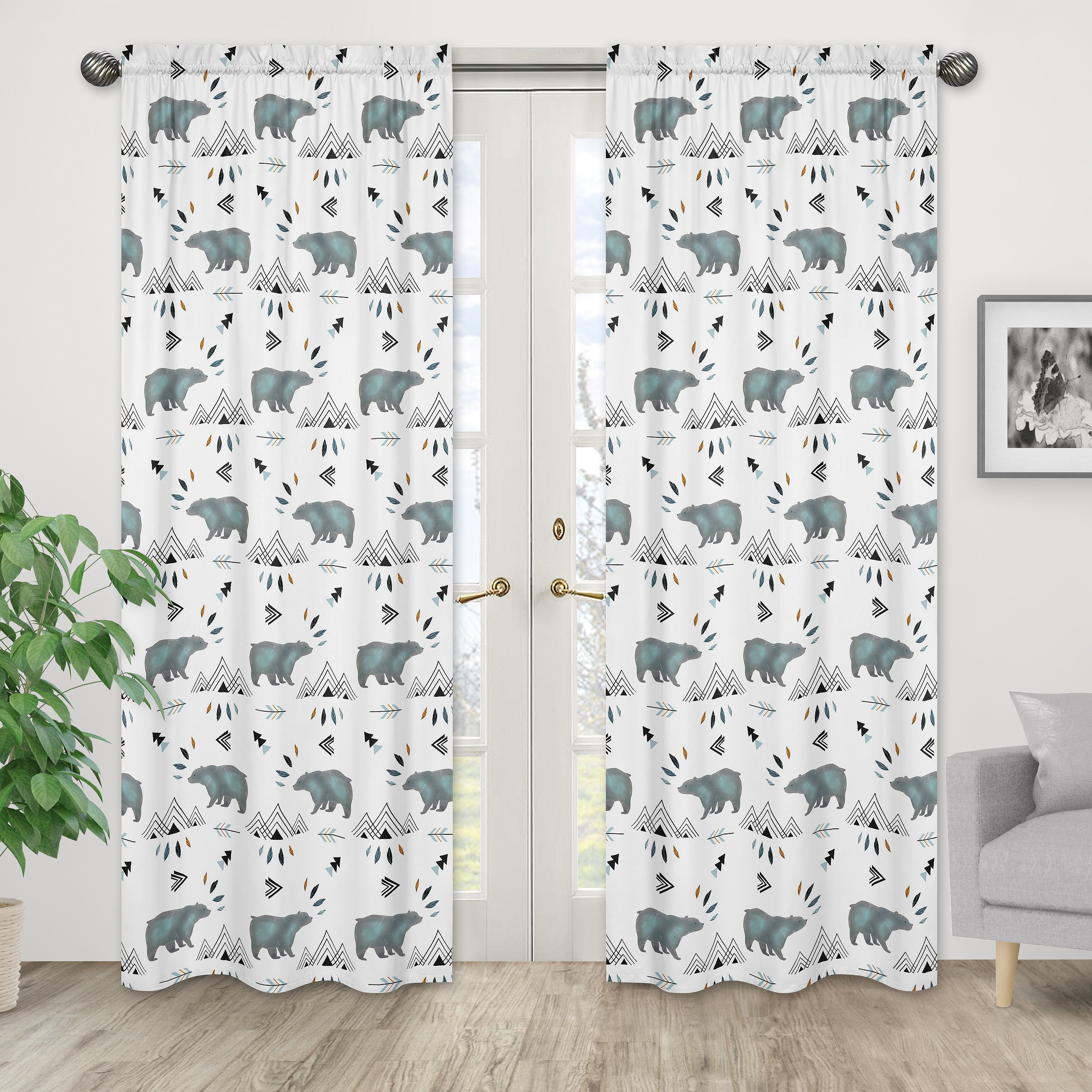 Bear Mountain Wildlife Semi-Sheer Rod Pocket Curtain Panels