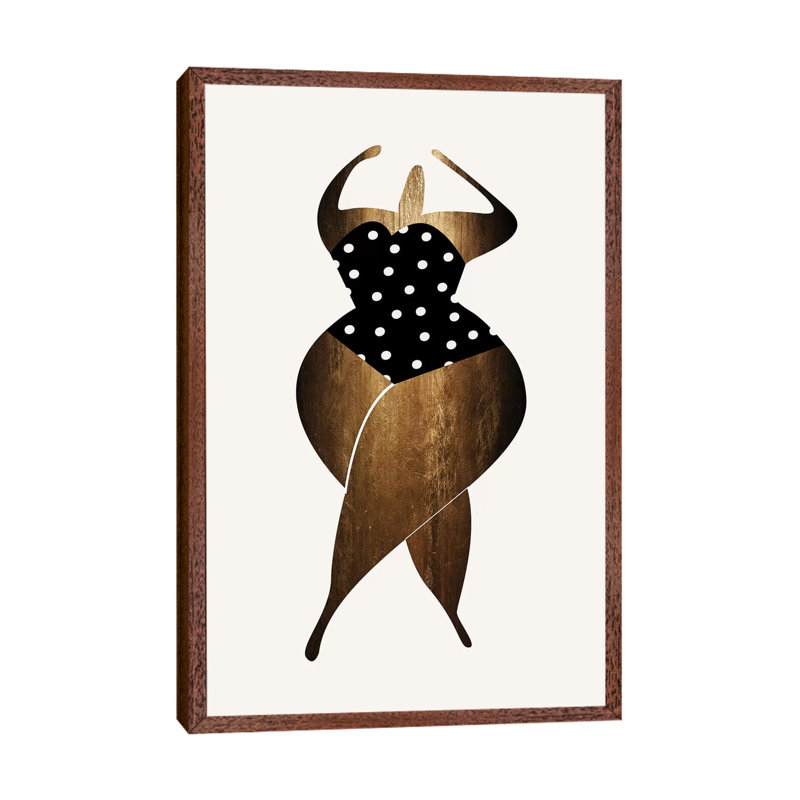Dancing In The Sun - Gold by Kubistika - Print on Canvas, 101.6cm H x 66.04cm W x 3.81cm D, Classic Brown Wood Floater Framed