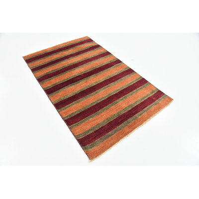 Tapis de la zone en laine rouge/orange 3 pi x 4 pi 10 po one-of-kind-noué la main Nash