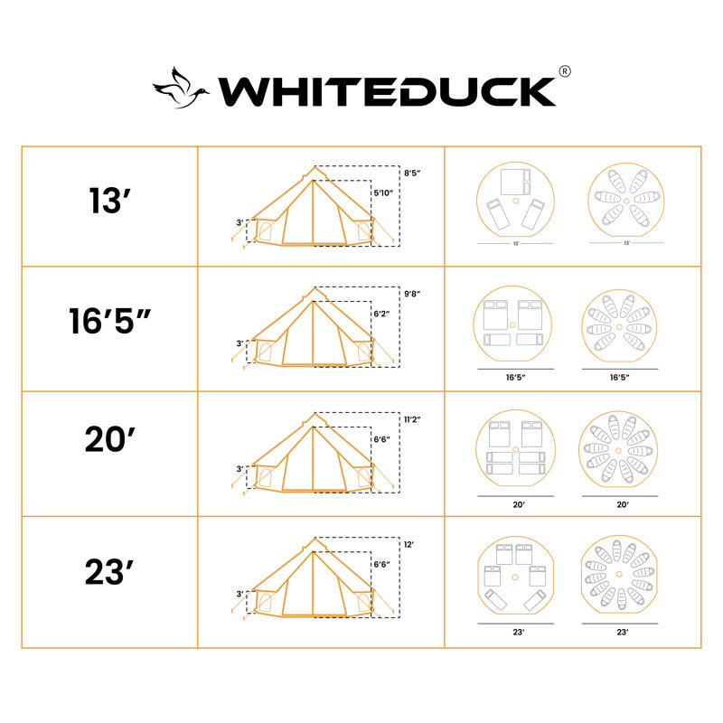 13' White Canvas Bell Tent with Carry Bag for 6 Persons